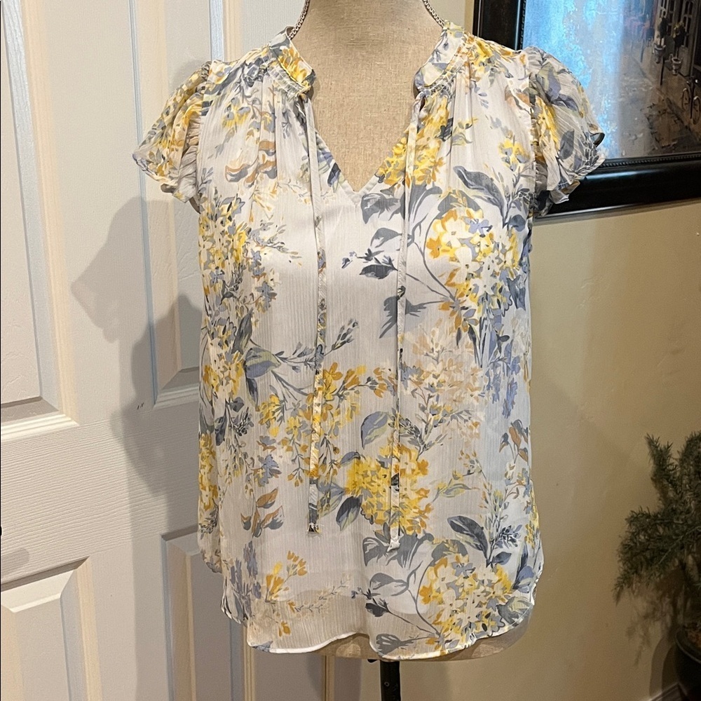 LC Lauren Conrad Yellow and Blue Floral Blouse